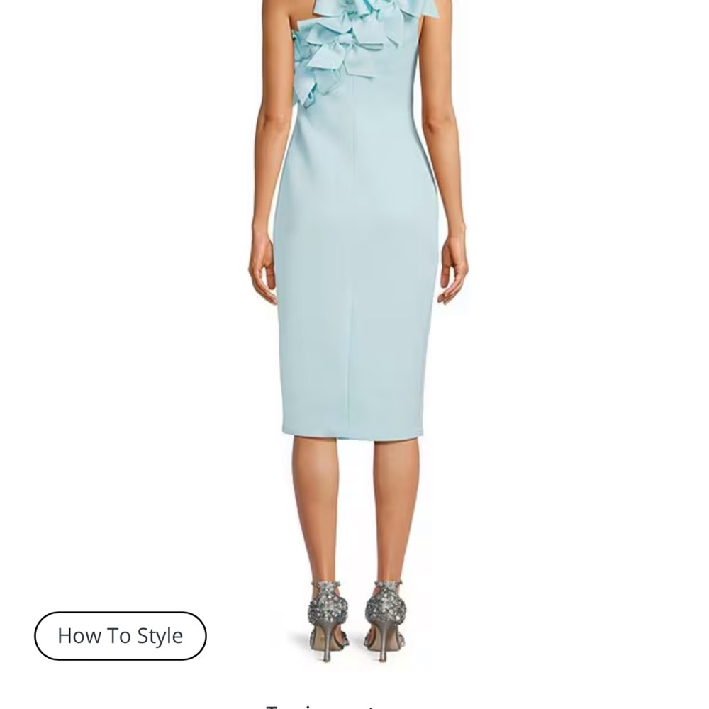 Badgley Mischka One-Shoulder Ruffle Cocktail Dress in Pale Blue - Worn Once - Picture 3 of 5